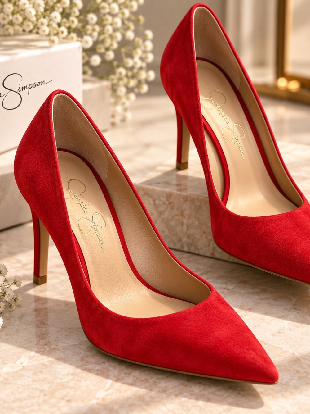 Jessica Simpson Red Suede Pointed Toe Pumps